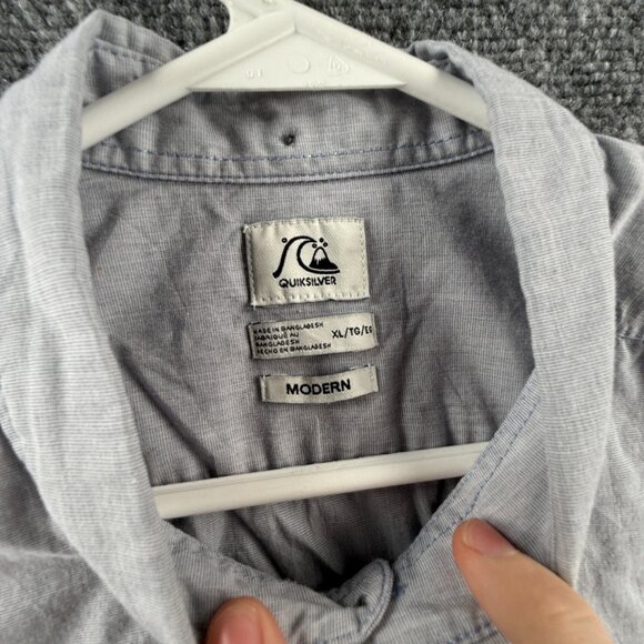 Quiksilver Button-Down XL Cotton Polyester Modern Gray Skate Shirt Mens Solid - Picture 9 of 13